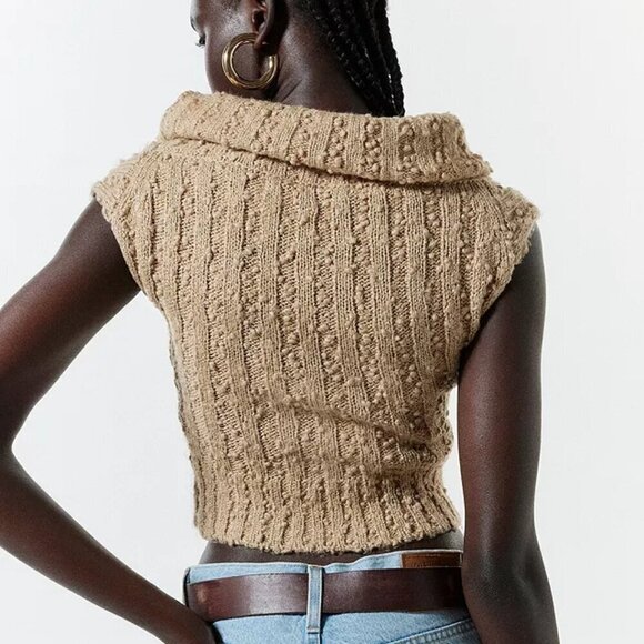 NWT UO Silence + Noise Starlett Foldover Tan Off the Shoulder Sweater - Picture 3 of 6